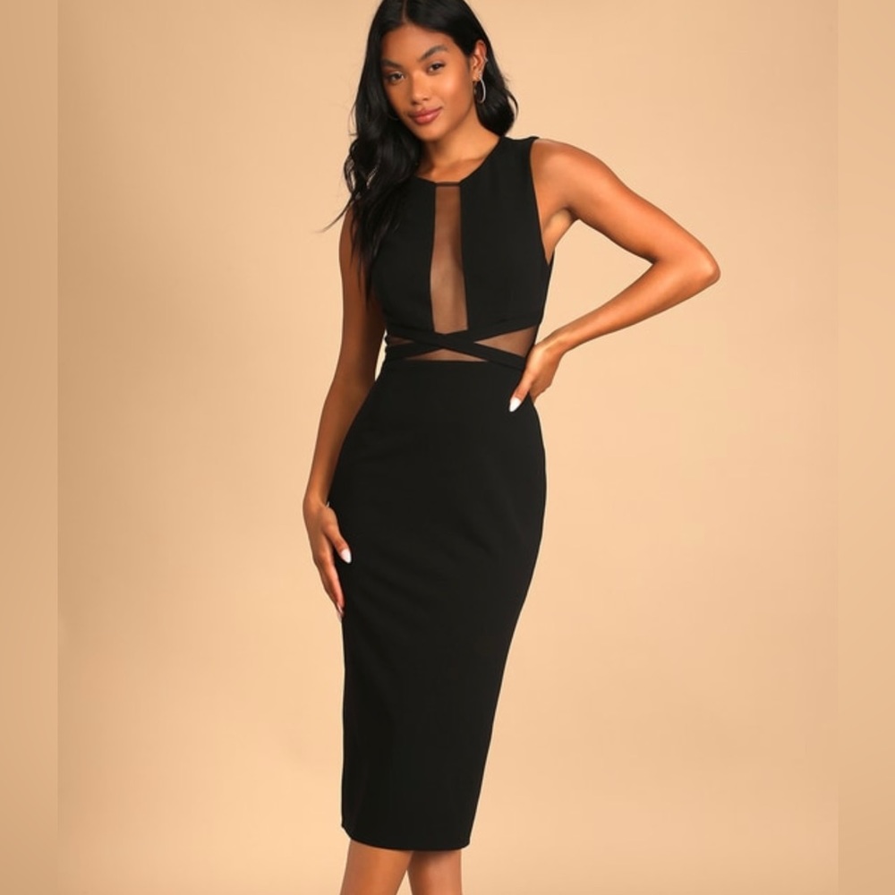 Lulu’s Not Meshing Around Black Cutout Bodycon Midi Dress. NWT.